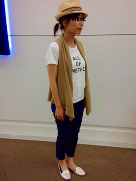 「ジャパンブルー」｜「アイテム（帽子）」を使った、uettyさん（レディース・156cm）の夏コーディネート