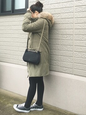 「SLY（スライ）のアイテム（モッズコート）」を使った、mina＊さん（レディース・156cm）の冬コーディネート