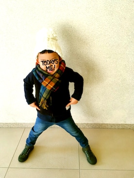 「フユコーデ」｜「アイテム（ニットキャップ/ビーニー）」を使った、ちうださん（キッズ・100cm）の冬コーディネート