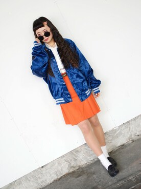 「丸サングラス」｜「アイテム（スタジャン）」を使った、うささん（レディース・156cm）の春コーディネート