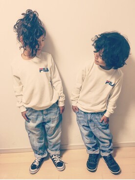 「FILA（フィラ）のアイテム（スウェット）」を使った、_CHANK_さん（キッズ・125cm）の秋コーディネート