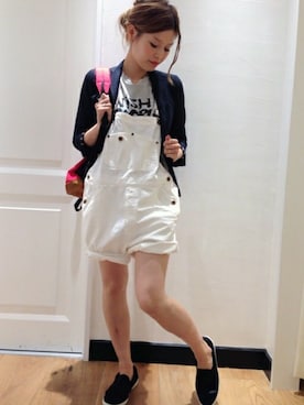 「ウォーキングスタイル」｜「アイテム（オールインワン・サロペット）」を使った、HIROさん（レディース・164cm）の春コーディネート