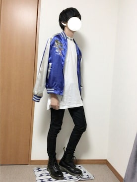 「レディース」｜「アイテム（スタジャン）」を使った、藤永拓さん（メンズ・172cm）の夏コーディネート