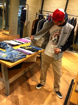 「スタッズ」｜「アイテム（スタジャン）」を使った、石橋大輔さん（メンズ・174cm）の秋コーディネート