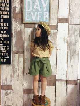 「キュロット」｜「アイテム（ハンチング/ベレー帽）」を使った、enri_koさん（キッズ・100cm）の春コーディネート