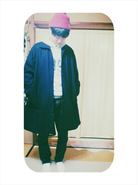 「Yohji Yamamoto（ヨウジヤマモト）のアイテム（チェスターコート）」を使った、ばさばさつばささん（メンズ・177cm）の秋コーディネート