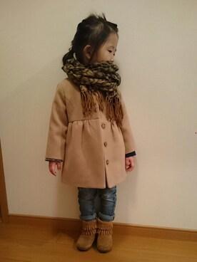 「GAP（ギャップ）のアイテム（ノーカラージャケット）」を使った、Yuka Okamotoさん（キッズ・90cm）の秋コーディネート