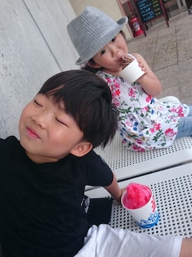 「H&M（エイチ・アンド・エム）のアイテム（チュニック）」を使った、Yuka Okamotoさん（キッズ・100cm）の夏コーディネート