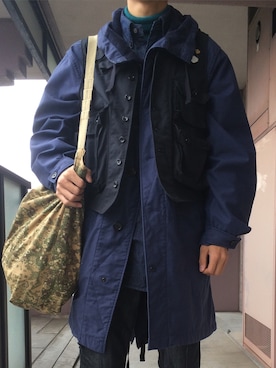 「Engineered Garments（エンジニアードガーメンツ）のアイテム（モッズコート）」を使った、リョさん（メンズ・165cm）の冬コーディネート