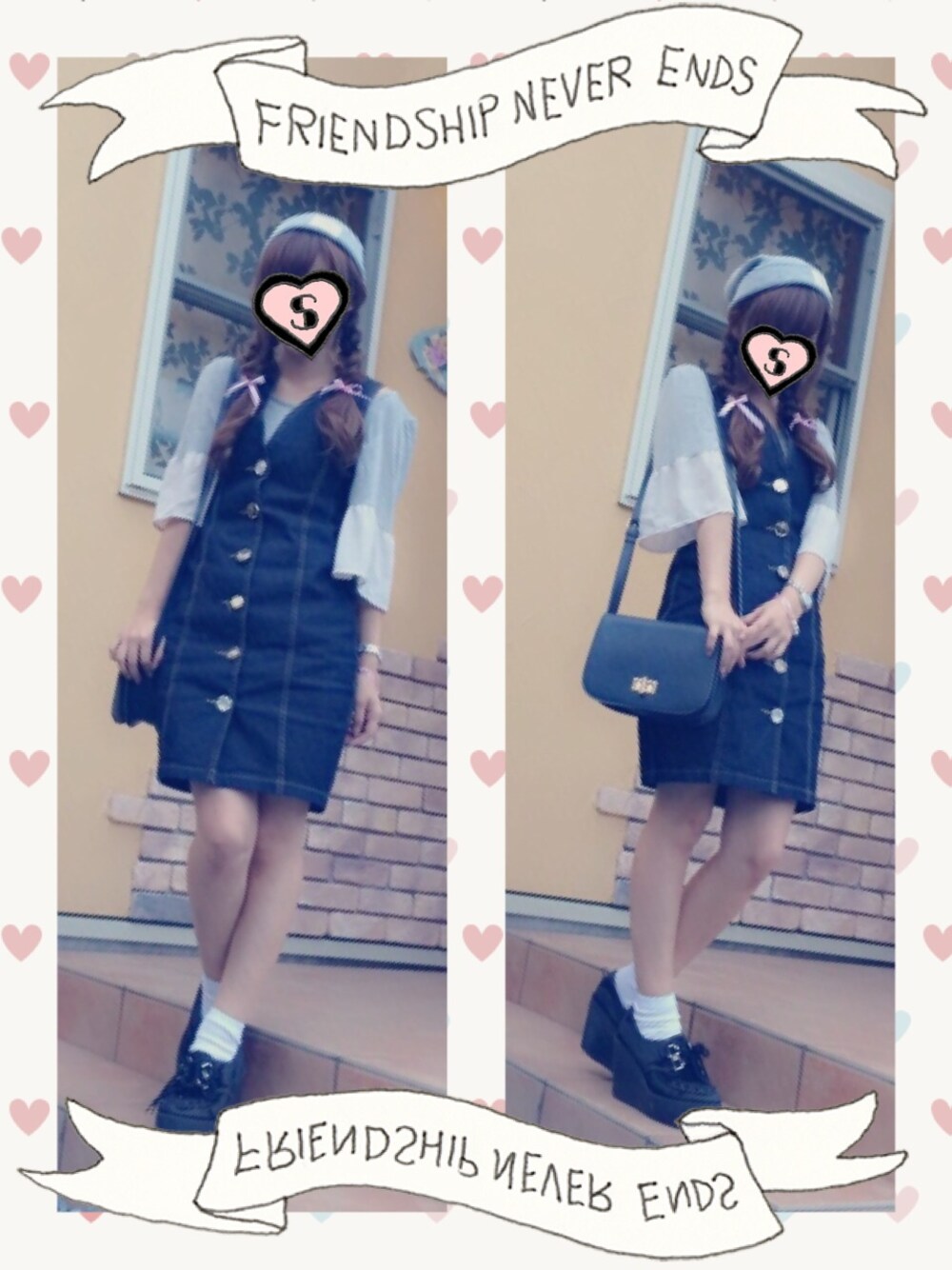 グレー系のTシャツ/カットソー、ブルー系のワンピース、グレー系のニットキャップ/ビーニーを着用したレディースの秋コーディネートの1枚目の写真