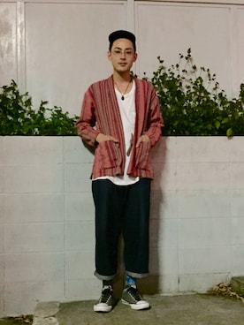 「アイテム（カーディガン/ボレロ）」を使った、吉岡 レオさん（メンズ・175cm）の春コーディネート