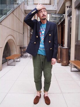 「アイテム（ニット/セーター）」を使った、吉岡 レオさん（メンズ・175cm）の夏コーディネート