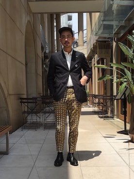 「アイテム（スラックス）」を使った、吉岡 レオさん（メンズ・175cm）の夏コーディネート