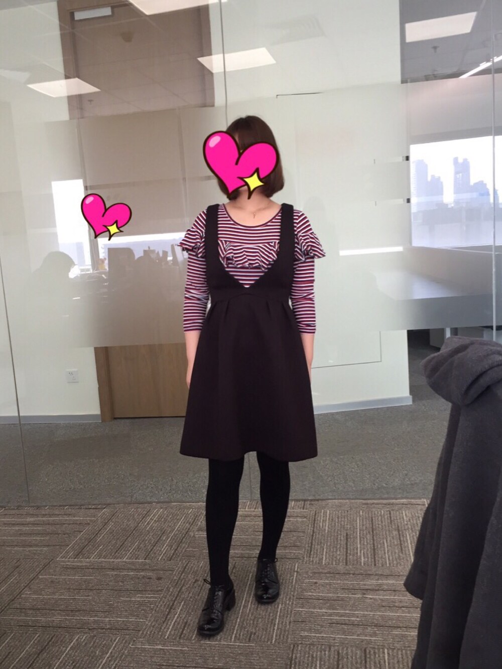「PEACH JOHNのＰＪ／ボンディングジャンパースカート（ワンピース/ドレス、ブラック系）」を使った、ivyandivyさん（レディース・155cm）の冬コーディネートの1枚目の写真