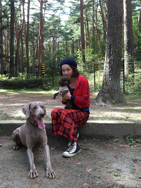 「アイテム（ジャージ、レッド系）」を使った、yo-koさん（レディース・164cm）の秋コーディネート