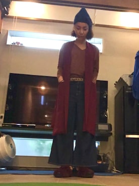 「アイテム（ベスト、レッド系）」を使った、yo-koさん（レディース・164cm）の秋コーディネート