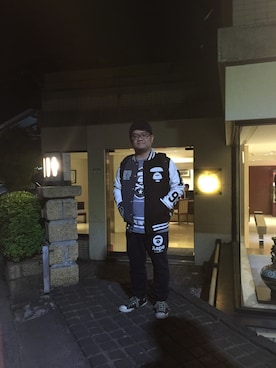 「AAPE BY A BATHING APE（エーエイプバイアベイシングエイプ）のアイテム（スタジャン）」を使った、葉俊宏さん（メンズ・168cm）の冬コーディネート