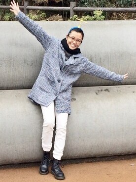 「MUJI Labo（ムジラボ）のアイテム（ダウンジャケット/コート、ブラック系）」を使った、ReRenさん（レディース・153cm）の春コーディネート