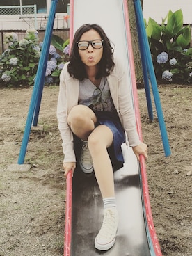 「MUJI Labo（ムジラボ）のアイテム（その他パンツ、ブルー系）」を使った、ReRenさん（レディース・153cm）の夏コーディネート