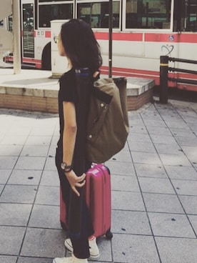 「BEAMS（ビームス）のアイテム（バックパック/リュック、グリーン系）」を使った、ReRenさん（レディース・153cm）の夏コーディネート