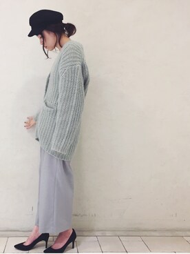 「モヘアカーディガン」｜「アイテム（キャスケット）」を使った、andyさん（レディース・162cm）の冬コーディネート