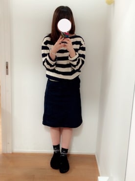 「DANTON（ダントン）のアイテム（デニムスカート）」を使った、Linaさん（レディース・154cm）の秋コーディネート