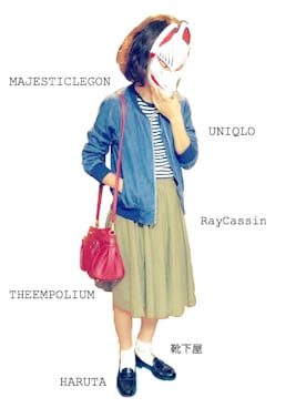 「アイテム（ボストンバッグ、レッド系）」を使った、riiさん（レディース・155cm）の秋コーディネート