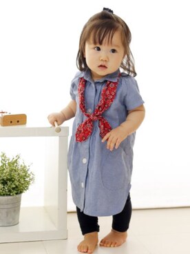 「アイテム（シャツワンピース）」を使った、かえでさん（キッズ・70cm）の夏コーディネート