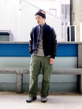 「大阪」｜「アイテム（スタジャン）」を使った、Yasuhiro  Tsukamotoさん（メンズ・170cm）の秋コーディネート