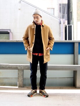 「大阪」｜「アイテム（ステンカラーコート）」を使った、Yasuhiro  Tsukamotoさん（メンズ・170cm）の秋コーディネート