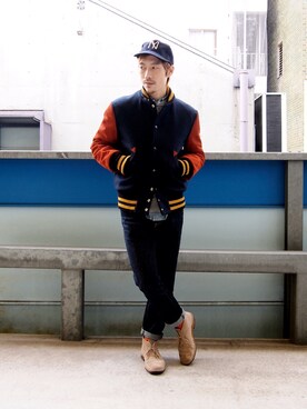「大阪」｜「アイテム（スタジャン）」を使った、Yasuhiro  Tsukamotoさん（メンズ・170cm）の冬コーディネート