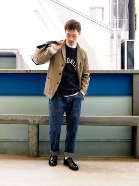 「MANUAL ALPHABET（マニュアル アルファベット）のアイテム（テーラードジャケット）」を使った、Yasuhiro  Tsukamotoさん（メンズ・170cm）の春コーディネート
