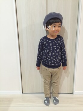 「息子」｜「アイテム（ハンチング/ベレー帽）」を使った、itsuさん（キッズ・100cm）の冬コーディネート