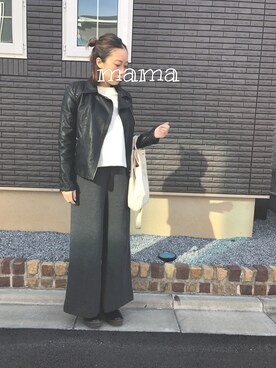「stradivarius（ストラディバリウス）のアイテム（ライダースジャケット）」を使った、itsuさん（レディース・160cm）の秋コーディネート