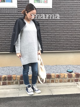 「stradivarius（ストラディバリウス）のアイテム（ライダースジャケット）」を使った、itsuさん（レディース・160cm）の冬コーディネート