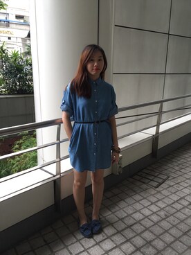 「アイテム（シャツワンピース）」を使った、Sunny Chen Huifenさん（レディース・155cm・20代）の冬コーディネート