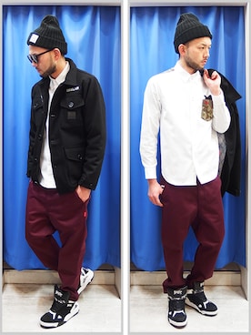 「アイテム（ニットキャップ/ビーニー）」を使った、MA$SAさん（メンズ・173cm）の冬コーディネート