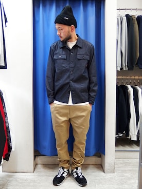 「アイテム（ニットキャップ/ビーニー）」を使った、MA$SAさん（メンズ・173cm）の冬コーディネート