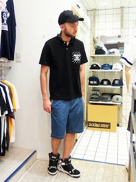 「アイテム（ポロシャツ）」を使った、MA$SAさん（メンズ・173cm）の夏コーディネート