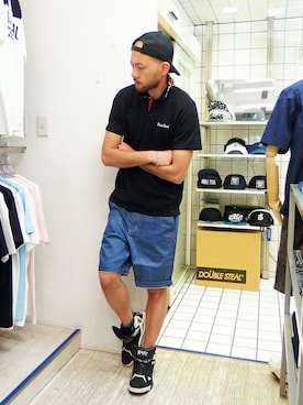 「アイテム（ポロシャツ）」を使った、MA$SAさん（メンズ・173cm）の夏コーディネート