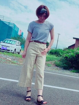 「GU（ジーユー）の（GU）ワイドクロップドパンツＡ（WOMEN ⁄ ガウチョパンツ・ワイドパンツ）」を使った、na-chiさん（レディース・162cm）の夏コーディネート