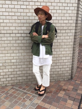 「UNUSED」｜「アイテム（ミリタリージャケット）」を使った、なかしょさん（メンズ・162cm）の春コーディネート