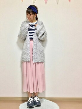 「Chico（チコ）のループ編みロングニットカーディガン（カーディガン/ボレロ）」を使った、mamoさん（レディース・155cm）の秋コーディネート