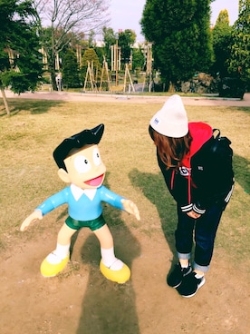 「ピクニック」｜「アイテム（スタジャン）」を使った、やまみ〜さん（レディース・154cm）の秋コーディネート