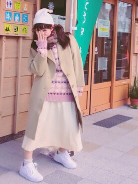 「Casselini（キャセリーニ）のアイテム（ニットキャップ/ビーニー）」を使った、きさん（レディース・159cm）の冬コーディネート
