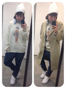 「Casselini（キャセリーニ）のアイテム（ニットキャップ/ビーニー）」を使った、きさん（レディース・159cm）の冬コーディネート