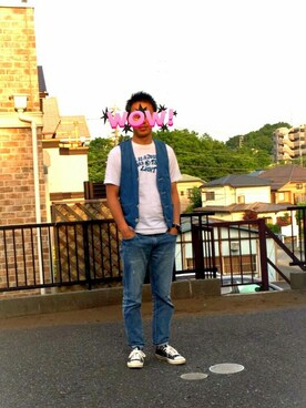 「BLUE BLUE（ブルーブルー）のアイテム（ベスト）」を使った、yuuさん（メンズ・175cm）の春コーディネート