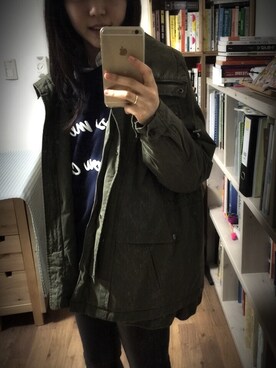 「スウェット×シャツ」｜「アイテム（モッズコート）」を使った、jinさん（レディース・163cm）の冬コーディネート