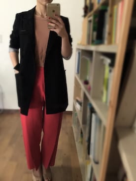「レッドコーデ」｜「アイテム（スラックス）」を使った、jinさん（レディース・163cm）の春コーディネート