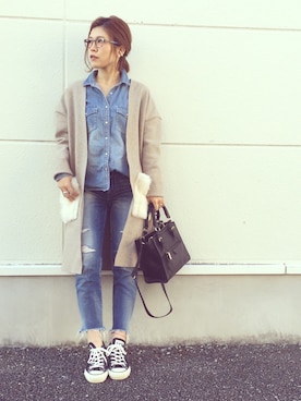 「Ameri（アメリ）のアイテム（リング）」を使った、𝕂𝔼𝕀𝕂𝕆さん（レディース・159cm）の春コーディネート